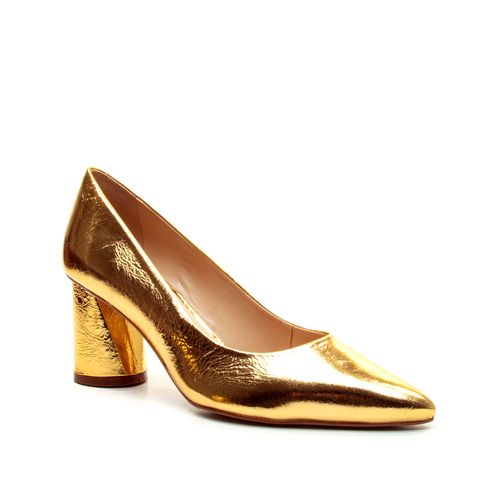 Scarpin Couro Ouro Salto Bloco Médio Cecconello 2630001-10