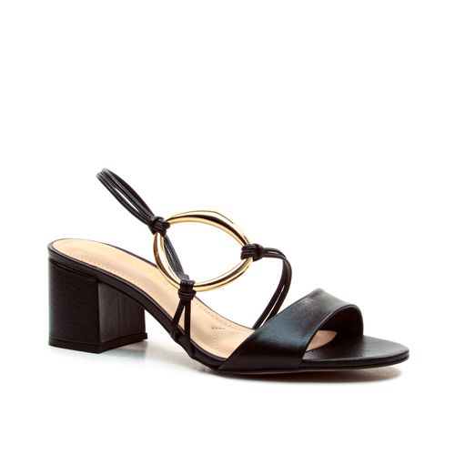 SandÁlia Couro Preto Salto Bloco Médio Cecconello 2709001-2
